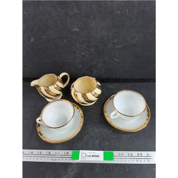 Fire King Milk Glass Tea Cups & Saucers, Vintage Sadler Cream & Sugar Set