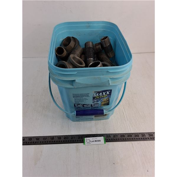 Plastic Pail Full of Assorted Metal Pipes - Cannot Ship