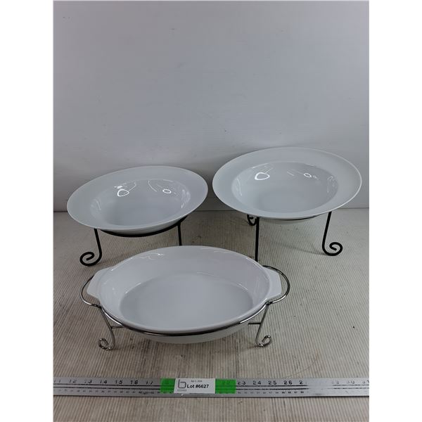 (3) Ceramic Serving Plates w/Wire Stands - PICK UP