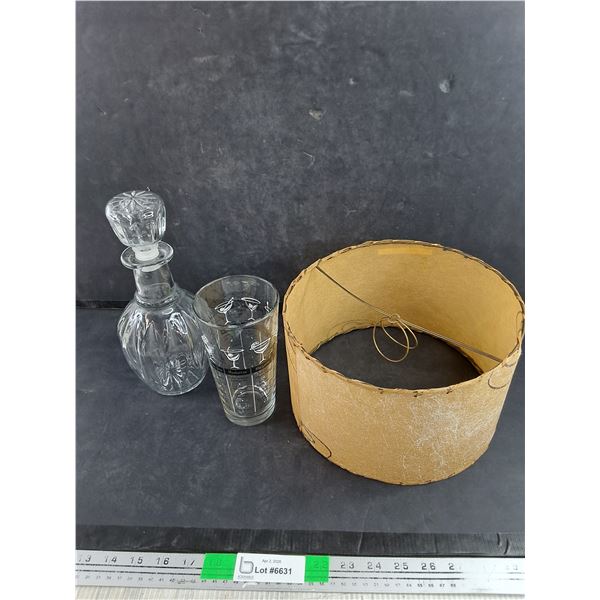 Hard Liquor Decanter, Vintage Shaker Glass & Mid Century Lamp Shade - PICK UP