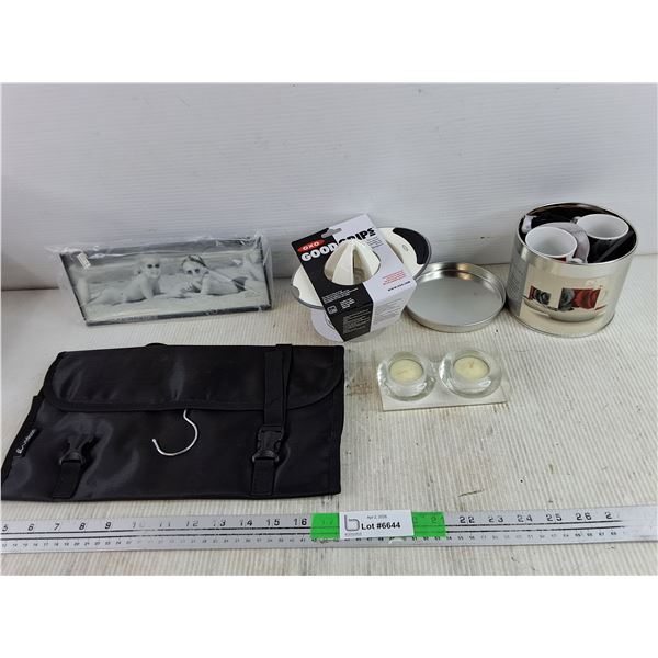 Good Grips Juicer, Espresso Cup & Saucer 2 Sets, Candles, Hanging Organizer, Misc