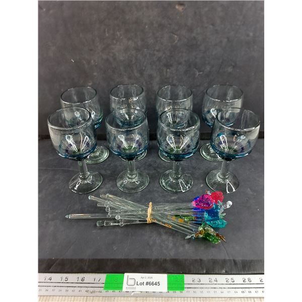 Swizzel Sticks & (8) Glass Goblets