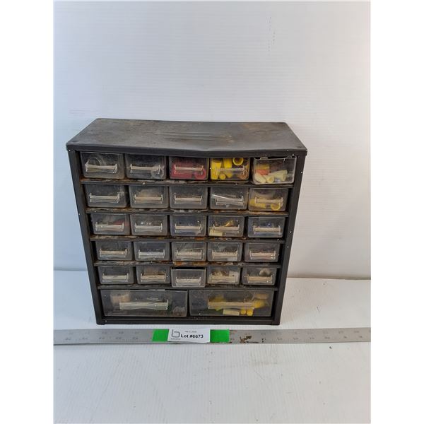 Metal Storage Tray 12" x 5.75" x 12"  with Drawers & Contents- PICK UP ONLY