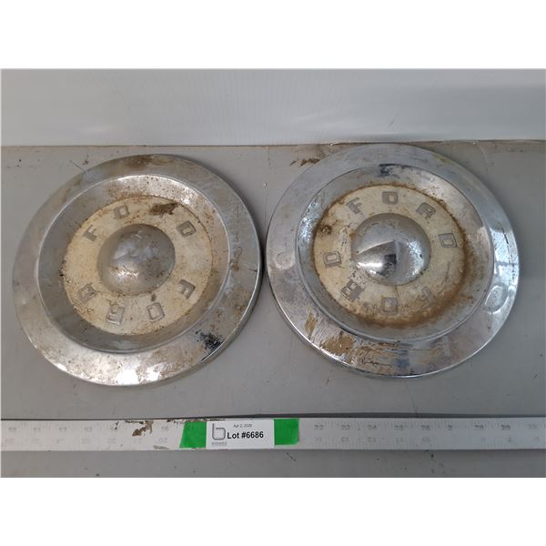 (2) Vintage Ford Hubcaps Approx. 10.5"