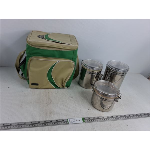 Thermos Quick Access Bag - 10"x8"x11"  & (3) Tin Containers w/ Lids