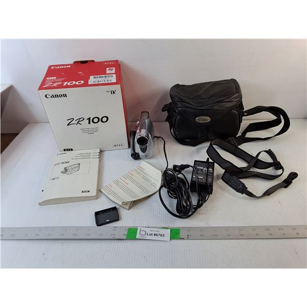 Canon ZR100 Camcorder, Cord & Case- As Is