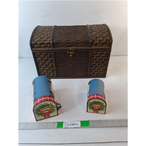 Woven Storage Trunk 15.5" x 10" x 10" & (2) Christmas Gift Boxes