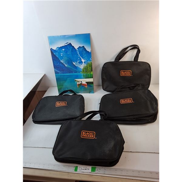(4) Black & Decker Tool Bags 14" x 9.5" & Mountain Photo 18" x 12"- PICK UP