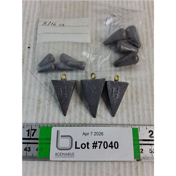 (12) Assorted Pyramid and Sinker Lead Weights-Assorted Weights