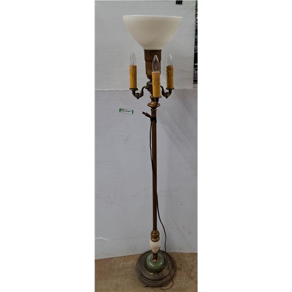 *Vintage Trilight Lamp 61.5" With Milk Glass Globe 10" Diam- Works, Damage on Base- NO SHIP