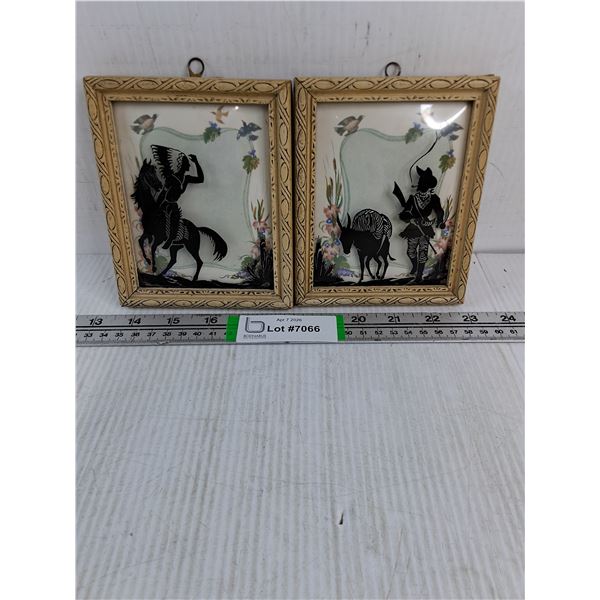 (2) Vintage Convex Glass Pictures-5"x5.75"