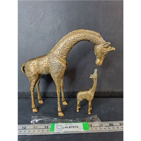 (2) Brass Giraffes Up To 8.5"