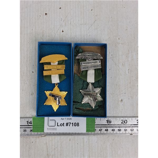 (2) Saskatchewan Hand Gun Association Medals- Gold And Silver Colored