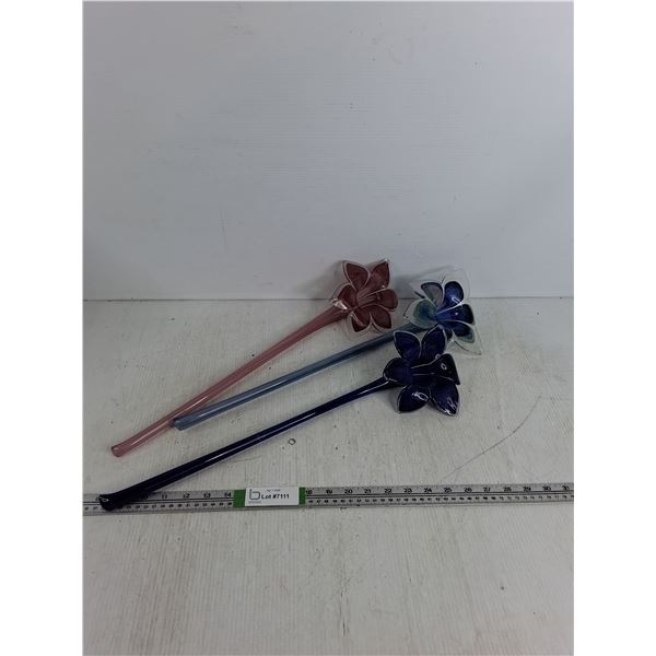 (3) Glass Work Flowers 21" - PICK UP