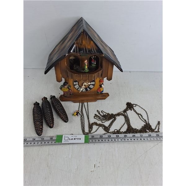 Wooden Cuckoo Clock- 10.5" As Is (Missing Pendulum, as is)