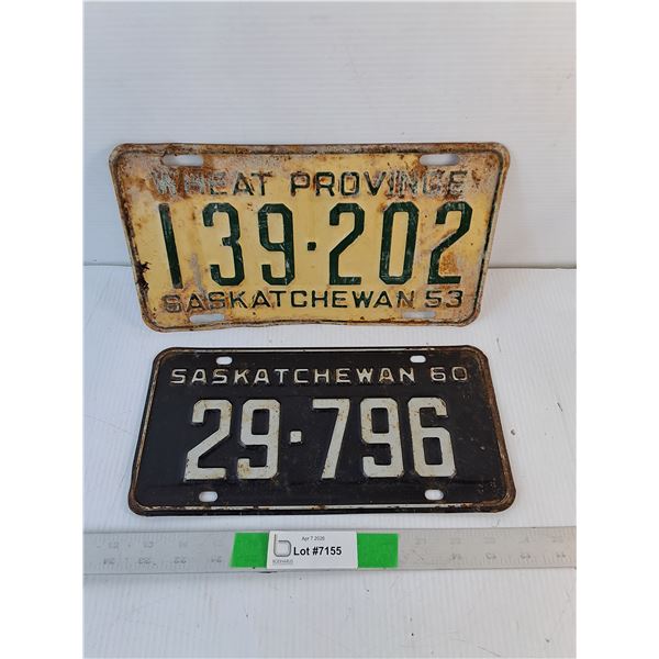 (2) Vintage Saskatchewan License Plates- 1953 & 1960