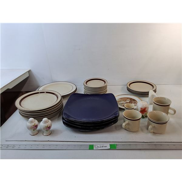 Stoneware Dishes- Plates, Mugs, Egg Holder & Ceramic Salt & Pepper Shakers and  Plate - PU