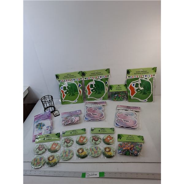Kids' Party Supplies- Banners, Confetti, Pins, Misc. Sealed