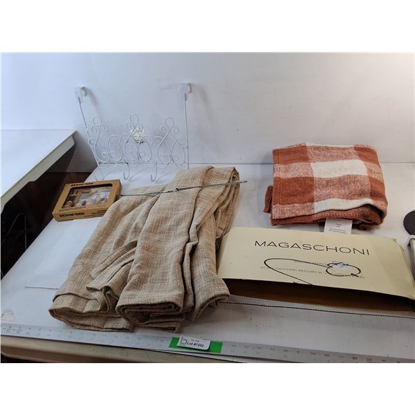 (2) Window Panels, Acrylic Throw Blanket, Over the Door Hanger, Cheese Tool Set