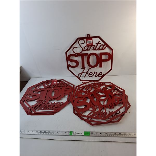 (7) Santa Stop Here Metal Signs 15"