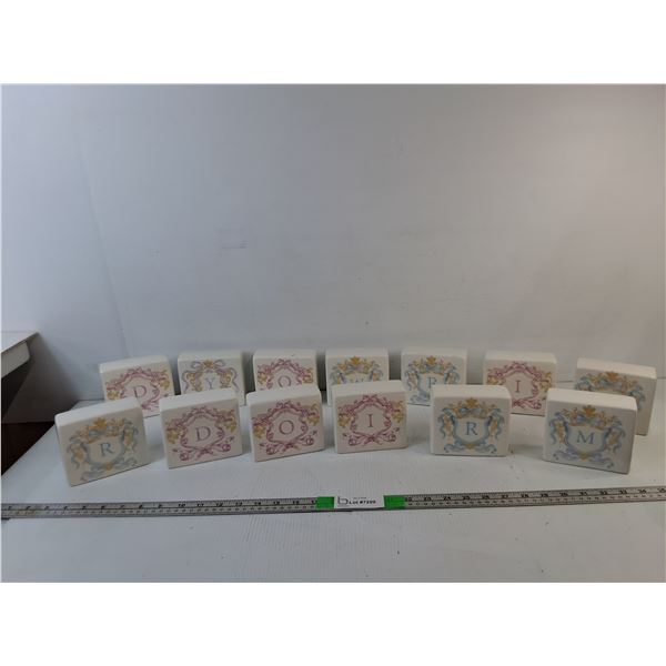 (13) Ceramic Monogrammed Blocks 4.5" x 1.75" x 4"
