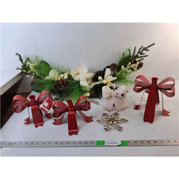 Christmas Decor-Artificial Plant, Candle, Candle Holders Up to 7.5"