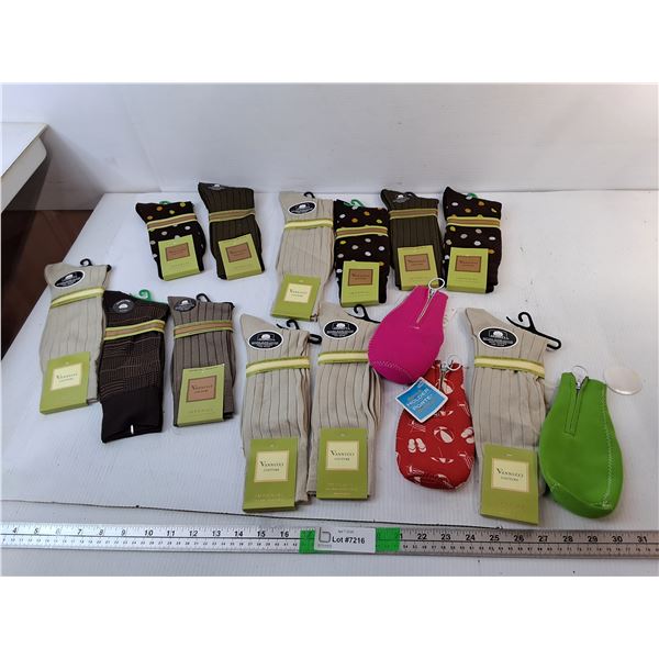 (12) Pairs of Mixed Cotton Adult Socks- Sizes 8-13 & (3) Bottle Holders