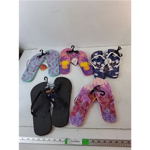 (5) Pairs of Flip Flops (Appear New)- Women's Size 5-10 & Men's 12/13
