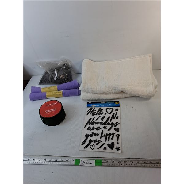 (2) King Size Pillowcases, Decorative Ribbon, Felt Roll, Home Decor Stickers, Misc.