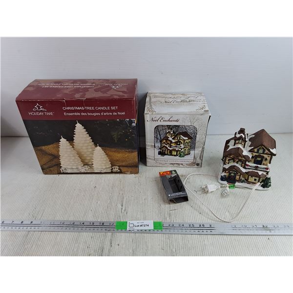 Christmas Tree Candle Set, Noel Enchante Auberge Clives Carriage Light Up Mansion - Powers On, As Is