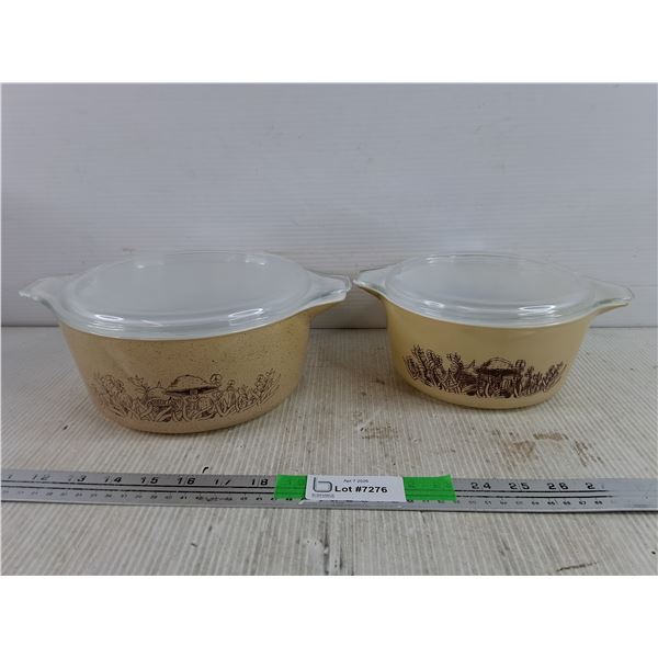 (2) PYREX Milk Glass Bowls w/Lids