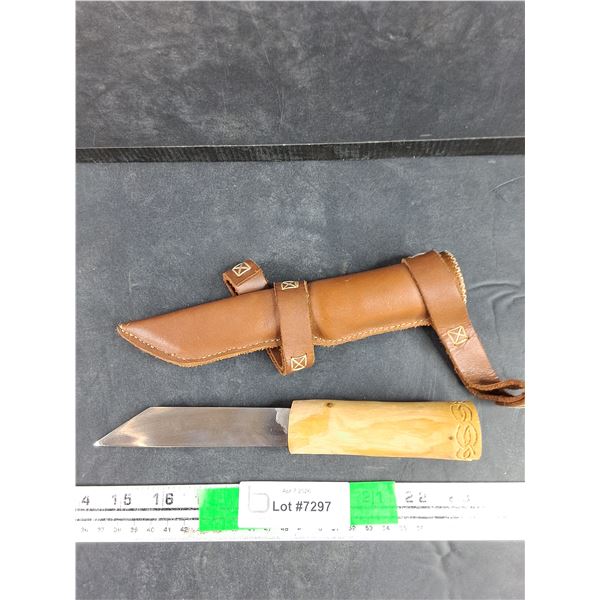 Custom Made Leather Cutting Knife w/Leather Sheath