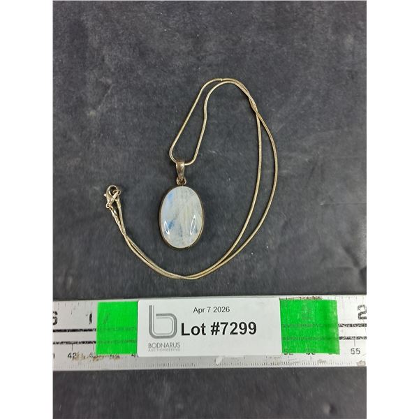 Sterling Silver 925 Necklace w/ Moonstone Stone Pendant - CANNOT AUTHENTICATE