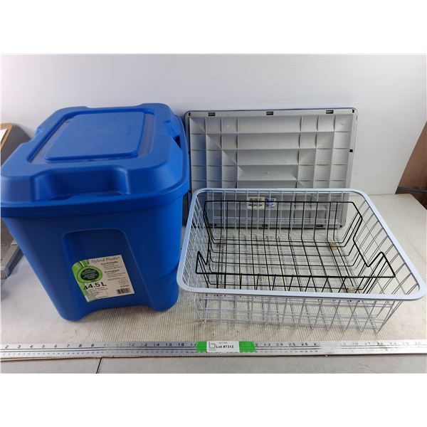 *44.5L Plastic Tote w/Lid, Collapsible Cargo Caddy, (2)  Wire Baskets, Cannot Ship