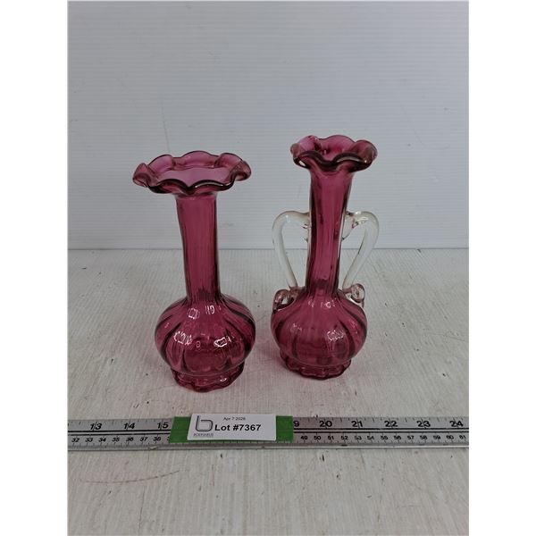 Pink Glass Tinted Stem Vases 7 1/4"