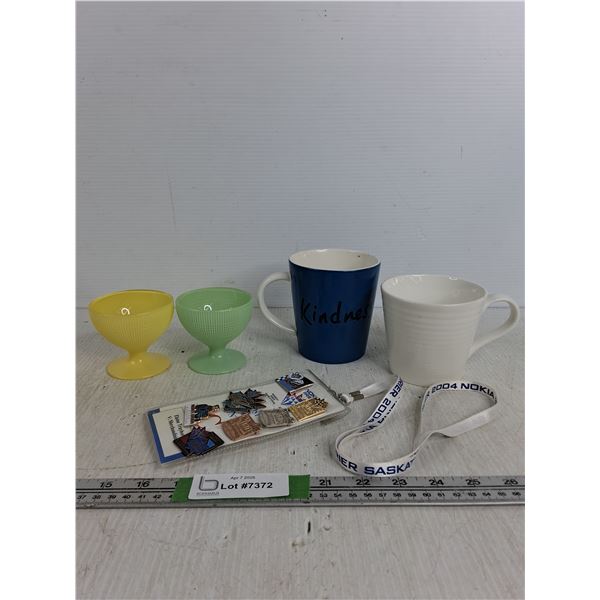 (2) Mugs Up To Approx 4" Diameter, (2) Dessert Cups 3", Nokia Brier Pins