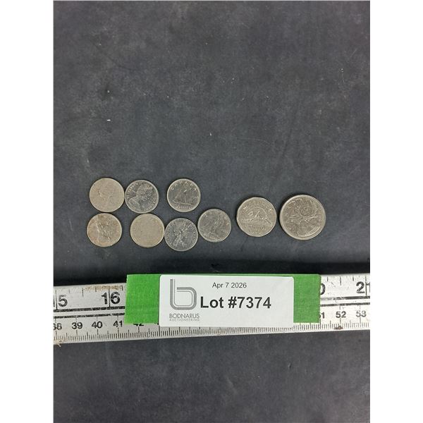 Canadian Coins- (7) 1968 Dimes, (1) 1968 Quarter, (1) 1960 Nickel