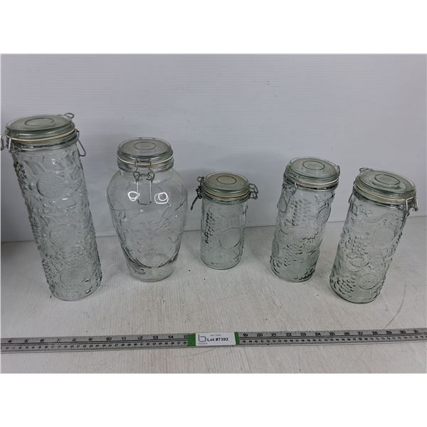 (5) Glass Jars of Various Sizes and Shapes w/ Lids - PICK UP