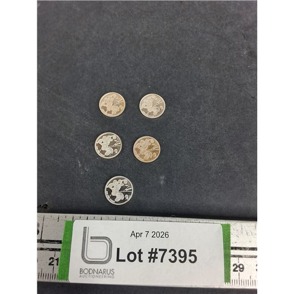 (5) Mickey Mouse Coins - .999 Fine Silver-Cannot Guarantee Authenticity
