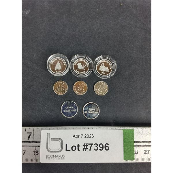 (8) Various 1 Gram .999 Fine Silver Coins-Cannot Guarantee Authenticity