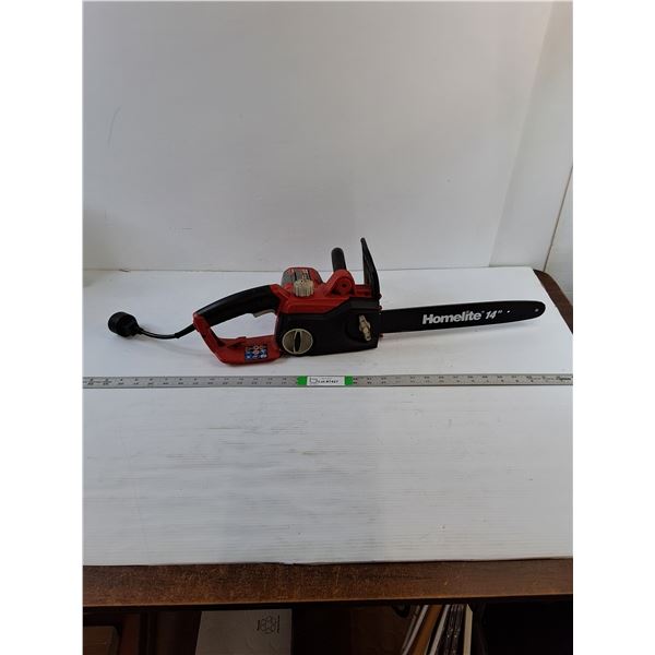Electric Chainsaw  -  14" Homelite - NO Chain - Powers On - As Is, Cannot Ship
