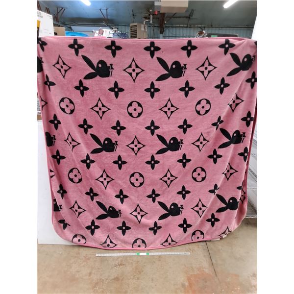 Playboy Bunny Pink Blanket  (77" x 77" Approx.) 100% Polyester - 2 Small Burn Marks