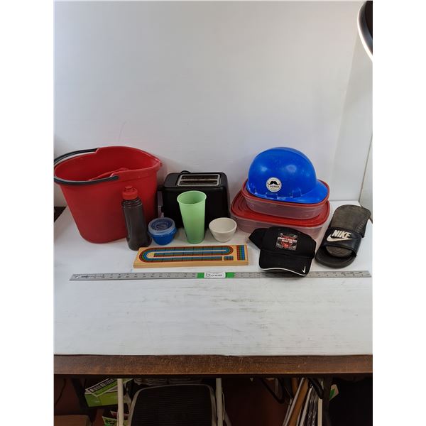Assorted  -  Toaster (Powers On) Rubbermaid Containers (12" & 14") Crib Board, Misc.