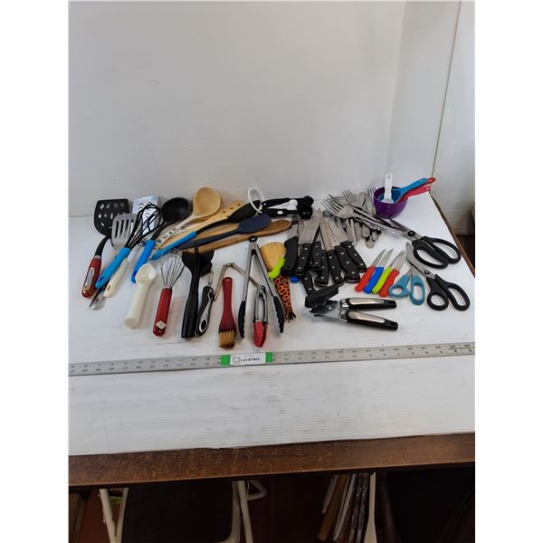 Assorted Cutlery - Knives, Variety of Spoons, Spatulas, Forks, Misc.