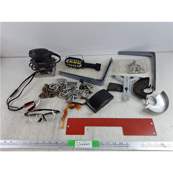 Jobmate Sander, LED Troublelight - Powers On, As Is, Sanding Block, Safety Glasses, Shelf Brackets