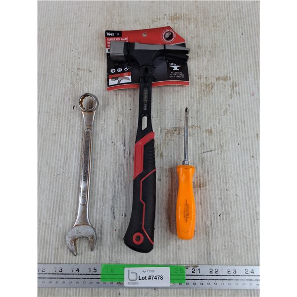 16 oz Hammer w/ Magnet, Philips Screwdriver, Combination Wrench