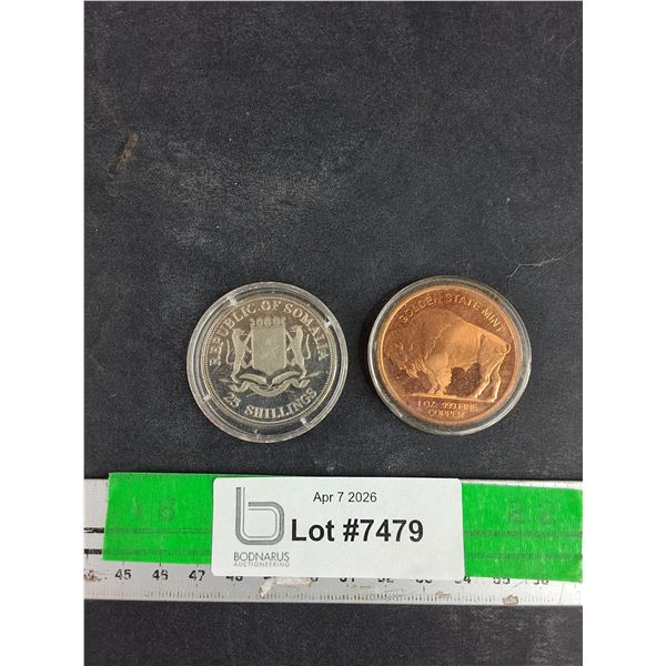 25 Somalian Shillings Coin, Golden State Mint 1 Oz. 999 Copper Coin - CANNOT AUTHENTICATE