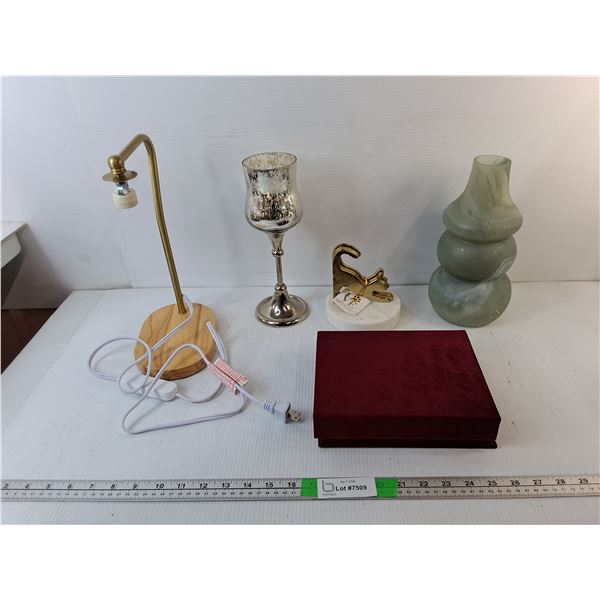 Lamp 12"- As Is, Felt Jewelry Box, Glass Vase, Misc - PICK UP