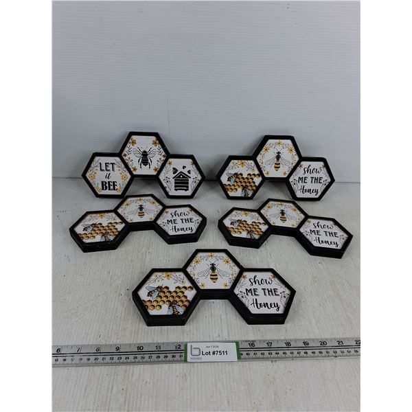 (5) Bee Wooden Wall Decor - 10" x 5.5"