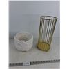 Image 1 : Gold Toilet Paper Storage Holder & Large White Pot